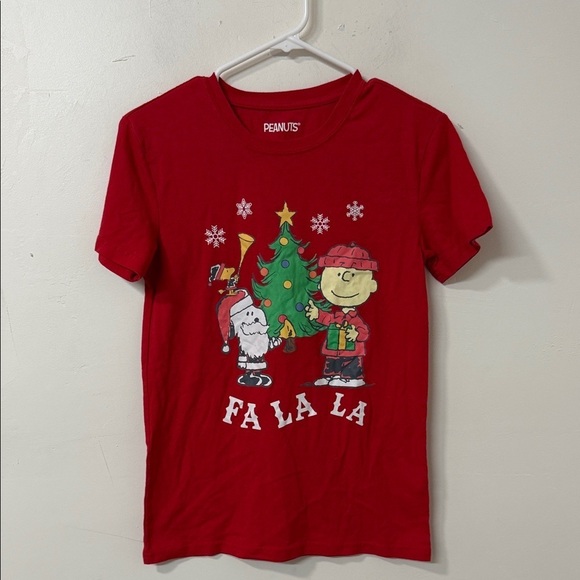 Peanuts Tops - Peanuts Red Christmas Tee with Characters